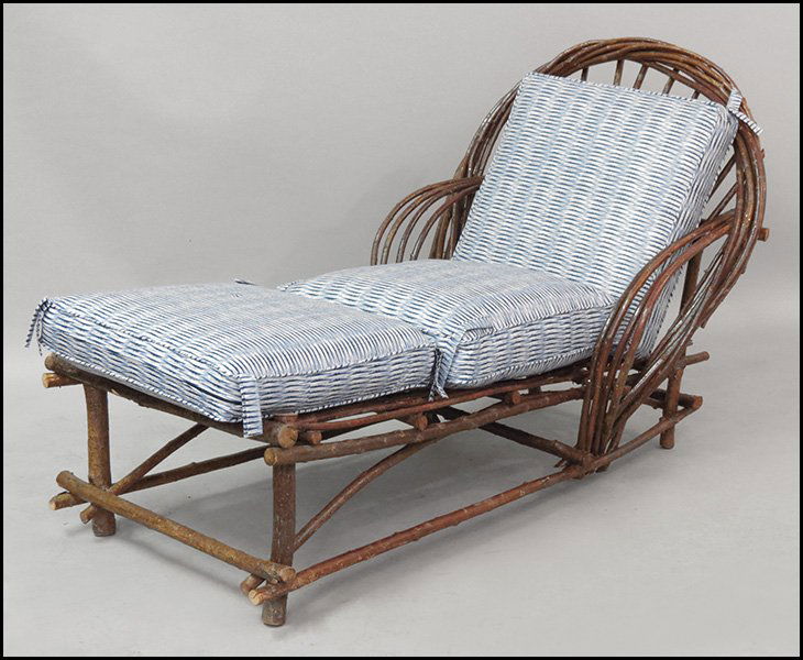 RUSTIC CHAISE LONGUE.: RUSTIC CHAISE LONGUE. Back height: 37"