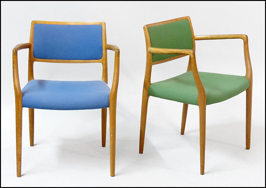 PAIR OF J.L. MOLLER DANISH TEAK ARMCHAIRS.: PAIR OF J.L. MOLLER DANISH TEAK ARMCHAIRS. H: 31" W: 23" D: 17"