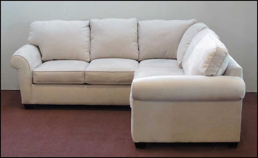 BAUHAUS ULTRASUEDE UPHOLSTERED SECTIONAL SOFA.: BAUHAUS ULTRASUEDE UPHOLSTERED SECTIONAL SOFA. H: 38" W: 91" D: 91"