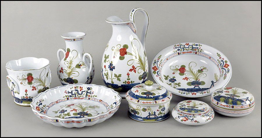 COLLECTION OF ITALIAN CERAMIC TABLE ARTICLES.: COLLECTION OF ITALIAN CERAMIC TABLE ARTICLES. Marked C.A.C.F. Faenza. Comprised of a vase, a pitcher, a cache pot, an open vegetable bowl, a souffle dish, and three covered dishes