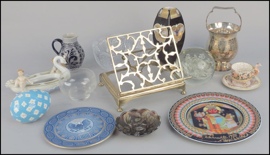 BJORN WIINBLAD PAINTED PORCELAIN PLATE.: BJORN WIINBLAD PAINTED PORCELAIN PLATE. Signed and dated 1972. Together with various decorative items