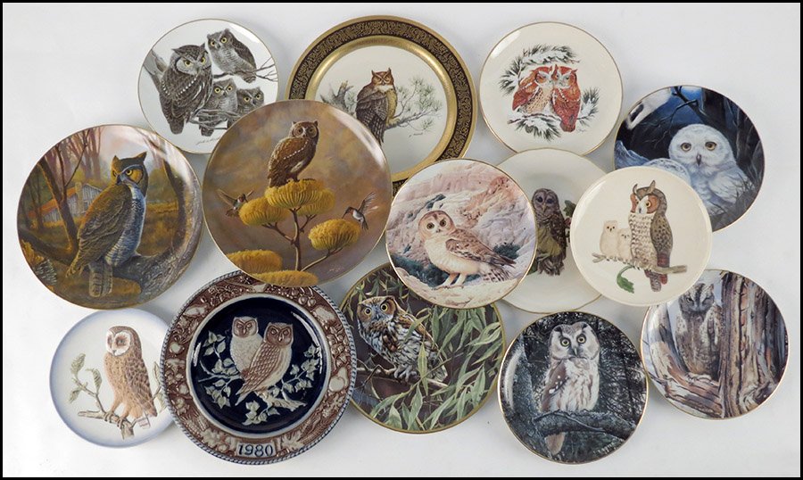 COLLECTION OF OWL PORCELAIN PLATES.: COLLECTION OF OWL PORCELAIN PLATES. Including plates by Hutschenreuther, Goebel, Pickard, Spode, and others