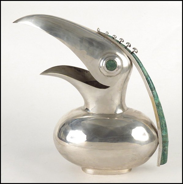 LOS CASTILLO TOUCAN SILVERPLATE AND TURQUOISE : LOS CASTILLO TOUCAN SILVERPLATE AND TURQUOISE PICHTER. Height 12.5"