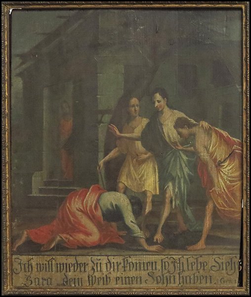 GERMAN SCHOOL (18TH CENTURY) SARA DEIN WEIB EI: GERMAN SCHOOL (18TH CENTURY) SARA DEIN WEIB EINEN SOHNHOBEN. Oil on wood panel, unsigned; Frame: 26" x 22.50" 22" x 18.75"