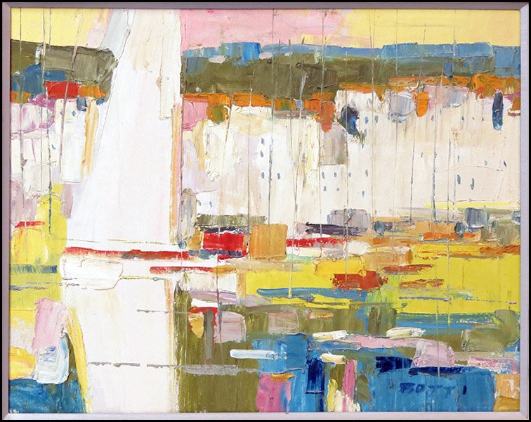ITALO BOTTI (AMERICAN 1923-2003) HARBOR VIEW.: ITALO BOTTI (AMERICAN 1923-2003) HARBOR VIEW. Oil on canvas, signed lower right 'Botti;' Frame: 30" x 36" 24" x 30"