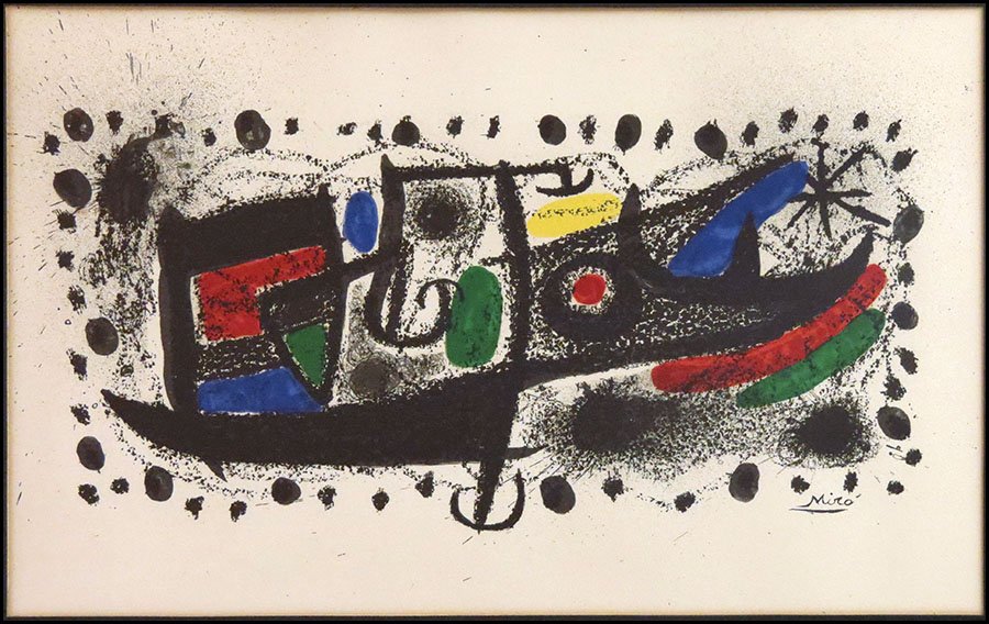 AFTER JOAN MIRO (1893-1983) STAR SCENE.: AFTER JOAN MIRO (1893-1983) STAR SCENE. Lithograph, signed in plate. Bearing a Collector's Guild label en verso Sight: 13" x 21"