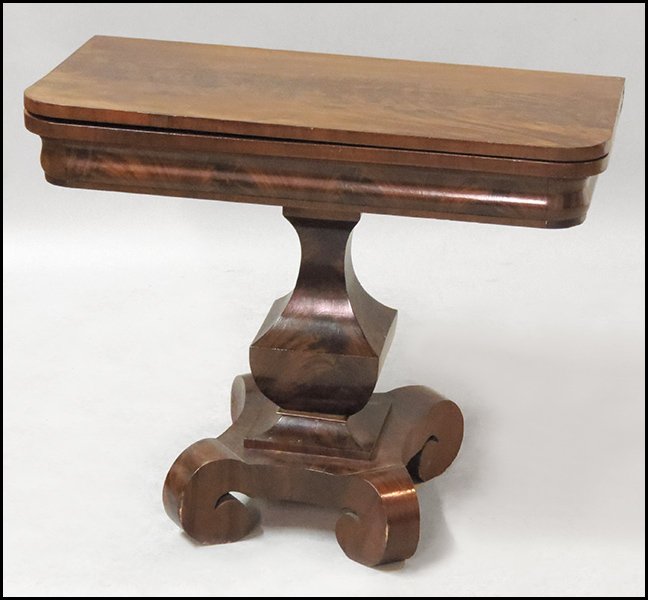 FEDERAL STYLE MAHOGANY FLIP TOP TABLE.: FEDERAL STYLE MAHOGANY FLIP TOP TABLE. H: 29" W: 36" D: 17.5"