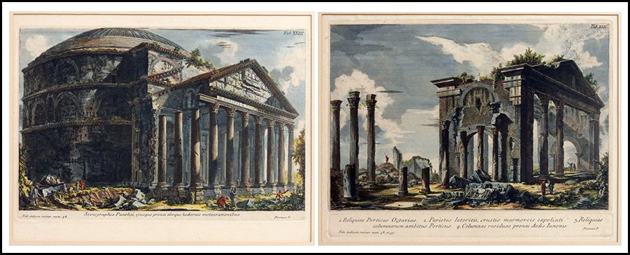 TWO PRINTS AFTER PIRANESI.: TWO PRINTS AFTER PIRANESI. Framed 20.5" x 18'