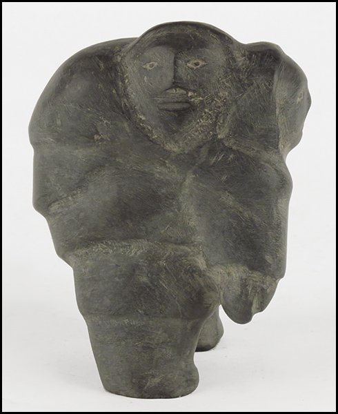 INUIT CARVED STONE MOTHER AND CHILD FIGURE.: INUIT CARVED STONE MOTHER AND CHILD FIGURE. Bottom signed Height 6.75"