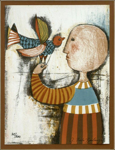 GRACIELA RODO BOULANGER (B. 1935) CHILD WITH BIRD.: GRACIELA RODO BOULANGER (B. 1935) CHILD WITH BIRD. Color lithograph, signed in ink LR and edition 165/200 LL 12.5" x 9.5"