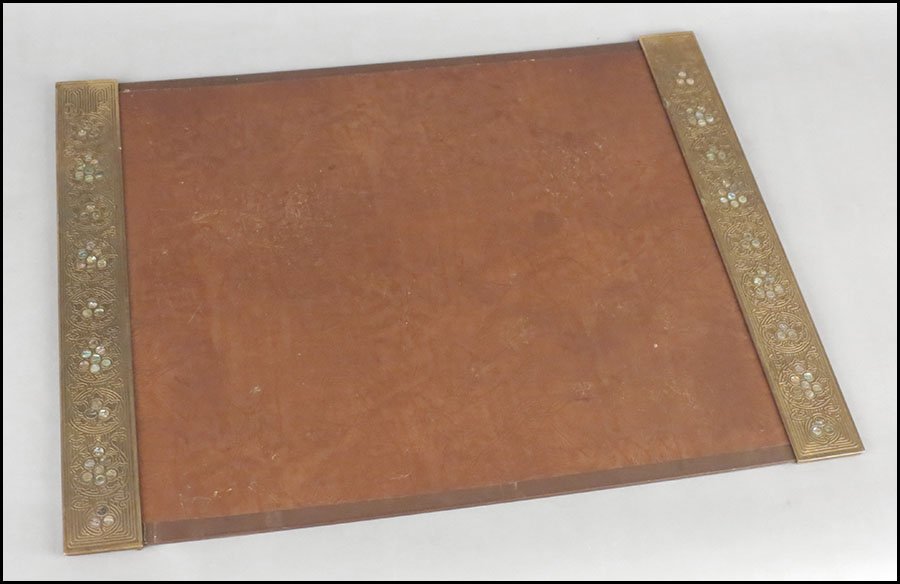 PAIR OF TIFFANY STUDIOS BRONZE BLOTTER ENDS.: PAIR OF TIFFANY STUDIOS BRONZE BLOTTER ENDS. Abalone pattern. Reverse of both is stamped "Tiffany Studios, New York, 1152" Length: 19"