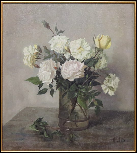 HENK BOS (DUTCH, 1901-1979) STILL LIFE WITH ROSES.: HENK BOS (DUTCH, 1901-1979) STILL LIFE WITH ROSES. Oil on canvas, signed LR Canvas: 20" x 18"