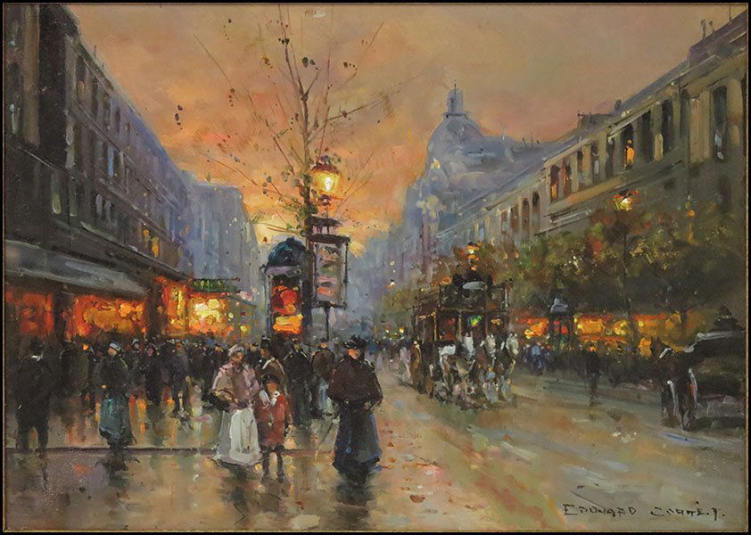 EDOUARD LEON CORTES (FRENCH, 1882-1969) LES GRAND BOULE: EDOUARD LEON CORTES (FRENCH, 1882-1969) LES GRAND BOULEVARDS. Oil on canvas. Signed "Edouard Cortes" LR Canvas: 13" x 18"