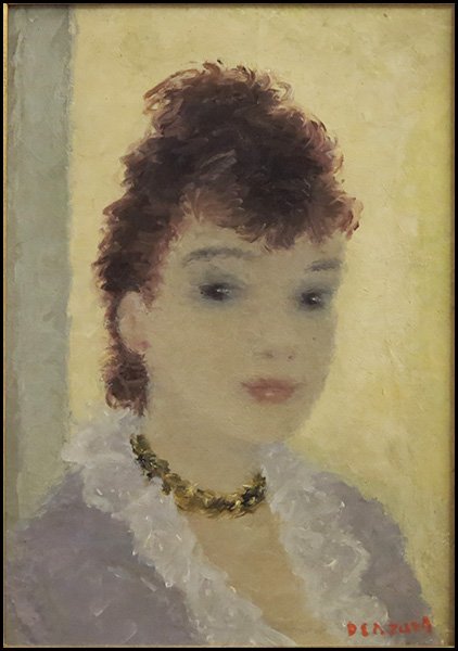 DIETZ EDZARD (GERMAN, 1893-1963) ISABELLE.: DIETZ EDZARD (GERMAN, 1893-1963) ISABELLE. Oil on canvas. Signed "D. Edzard" LR. Titled and dated 1952 en verso. Additionally bearing a "Galerie Dominion, Montreal" label en verso Canvas: 16.5" x 11.5