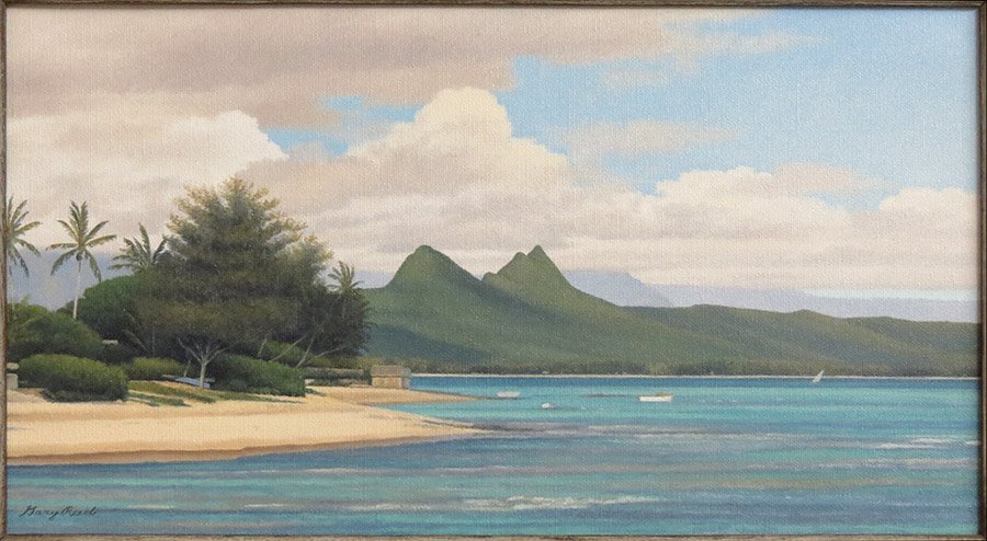 GARY REED (AMERICAN, CONTEMPORARY) THE SHORE.: GARY REED (AMERICAN, CONTEMPORARY) THE SHORE. Oil on canvas, signed LL Canvas: 10" x 18"