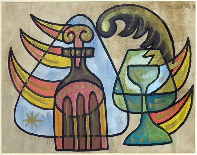 JOSE MARIA DE SERVIN (MEXICAN, 1917-1983) ABSTRACT STIL: JOSE MARIA DE SERVIN (MEXICAN, 1917-1983) ABSTRACT STILL LIFE. Watercolor on paper. Signed UR Sight: 14.5" x 19"