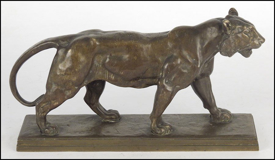 ALFRED BARYE (FRENCH, 1839-1882) LIONESS.: ALFRED BARYE (FRENCH, 1839-1882) LIONESS. Patinated bronze, signed "Barye" along the base H: 8" W: 16" D: 4"