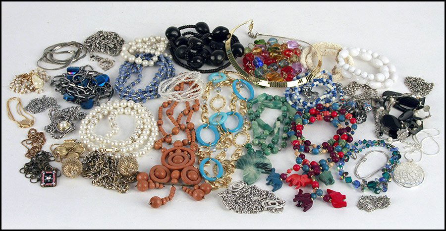 COLLECTION OF NECKLACES.: COLLECTION OF NECKLACES. Including pieces by Trifari, Robert Rose, Nolan Miller, Joan Rivers, Premiere Designs, and Belladonna