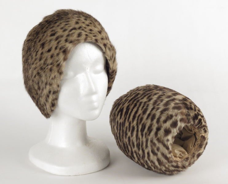 OCELOT FUR HAT AND MUFF.: OCELOT FUR HAT AND MUFF.