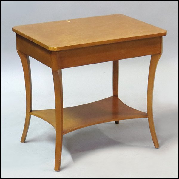 BIEDERMEIER STYLE SIDE TABLE.: BIEDERMEIER STYLE SIDE TABLE. H: 26" W: 27" D: 20"