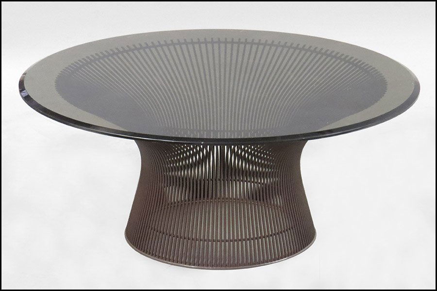 WARREN PLATNER FOR KNOLL GLASS TOP COCKTAIL TABLE.: WARREN PLATNER FOR KNOLL GLASS TOP COCKTAIL TABLE. Height: 15" x Diameter: 36"