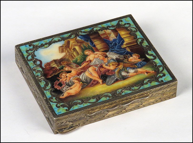 ITALIAN METAL AND ENAMEL BOX.: ITALIAN METAL AND ENAMEL BOX. H: .5'' W: 3.5'' D: 3''