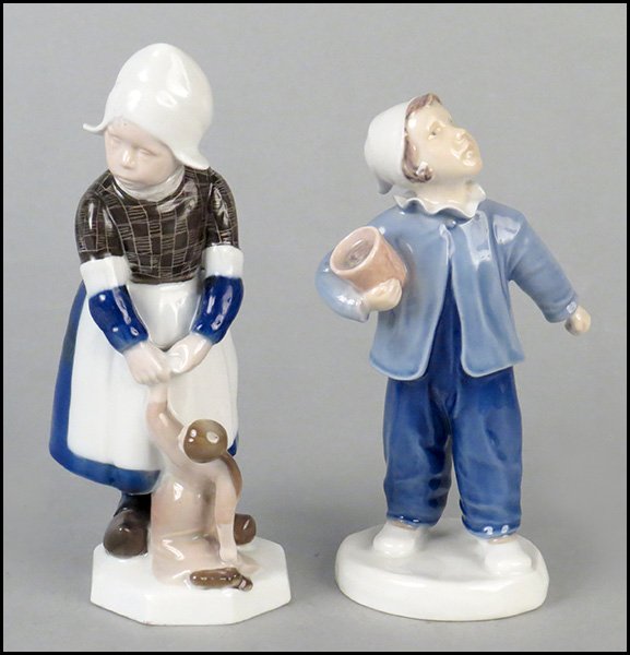 ROSENTHAL PORCELAIN CHILD FIGURE.: ROSENTHAL PORCELAIN CHILD FIGURE. Signed "K. Himmelstoss" on base of figure. Together with Bing & Grondahl figure 2251 Tallest H: 7''