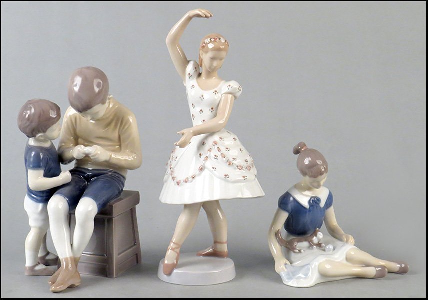 THREE BING & GRONDAHL COPENHAGEN PORCELAIN FIGURES.: THREE BING & GRONDAHL COPENHAGEN PORCELAIN FIGURES. Comprised of 1648, 2355, and 2329 Tallest H: 10''