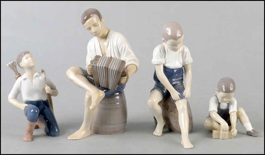 FOUR BING & GRONDAHL COPENHAGEN PORCELAIN BOY FIGURES.: FOUR BING & GRONDAHL COPENHAGEN PORCELAIN BOY FIGURES. Comprised of figures 1757, 1661, 2306, and 2327 Tallest H: 9''