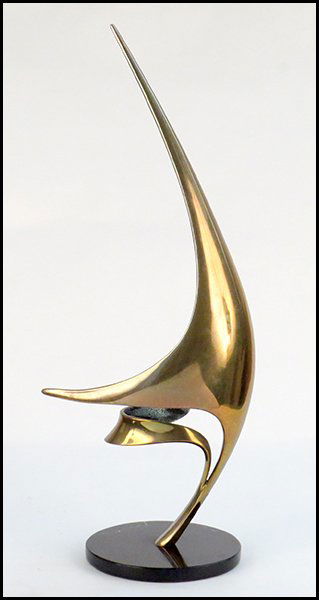 BOB BENNETT (AMERICAN, 1928-2003) UNTITLED.: BOB BENNETT (AMERICAN, 1928-2003) UNTITLED. Polished brass abstract sculpture. Signed and dated 1984, numbered 50/100. Raised on a .75'' marble base H: 26.5''
