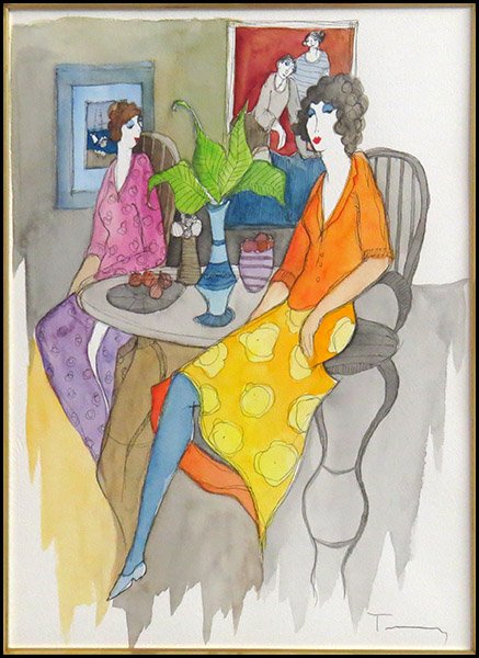 ITZCHAK TARKAY (ISRAELI, 1935-2012) BERTA.: ITZCHAK TARKAY (ISRAELI, 1935-2012) BERTA. Serigraph with watercolor. Signed "Tarkay" LR Frame: 28'' X 23'' Sight: 15'' X 11''