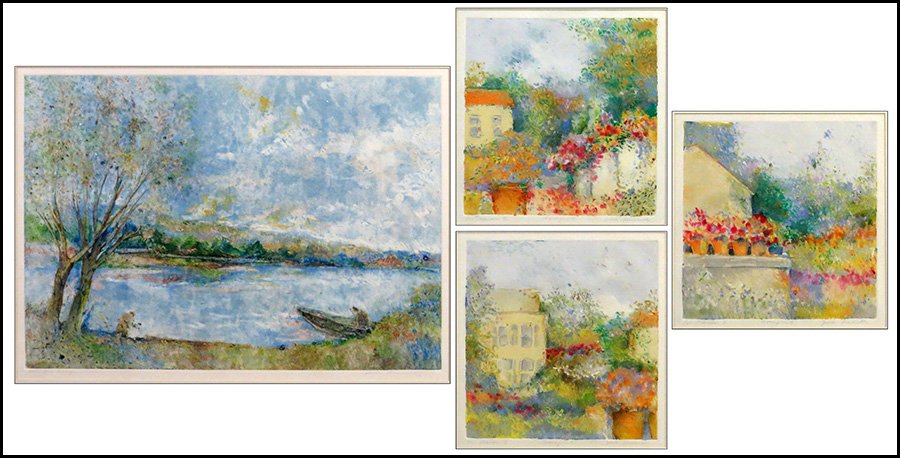 JESSE RUSSELL (20TH CENTURY) FOUR MONOPRINTS.: JESSE RUSSELL (20TH CENTURY) FOUR MONOPRINTS. All pencil signed LR Largest Frame: 33" x 42"