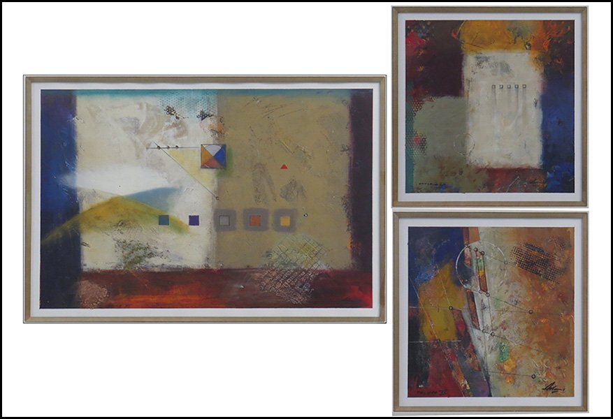 PIETRO ADAMO (CANADIAN, B.1955) THREE ABSTRACT COMPOSIT: PIETRO ADAMO (CANADIAN, B.1955) THREE ABSTRACT COMPOSITIONS. Lithographs. Ink signed LR Largest frame: 30" x 37"