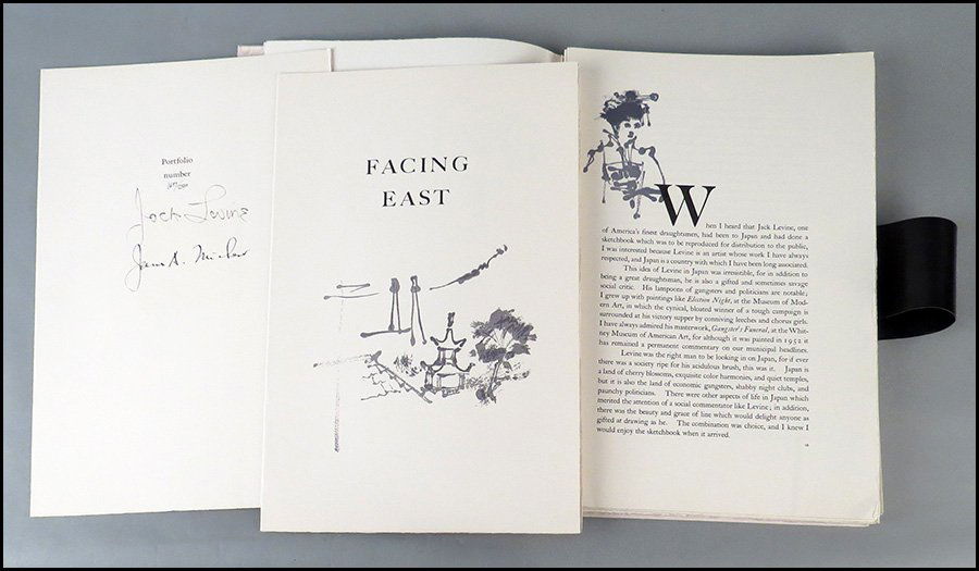 JACK LEVINE (AMERICAN, 1915-2010) FACING EAST.: JACK LEVINE (AMERICAN, 1915-2010) FACING EAST. Lithograph and woodblock prints in a bound portfolio, edition 1697/2500. Text by James Michener, published by Meacena press, Random House, New York, 1970