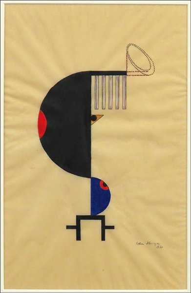 LOTHAR SCHREYER (GERMAN, 1886-1966) FAB FORM 2, 1920.: LOTHAR SCHREYER (GERMAN, 1886-1966) FAB FORM 2, 1920. Gouache on velum. Pencil signed LR. Frame: 25" x 19" Sight: 16.5" x 10.5"