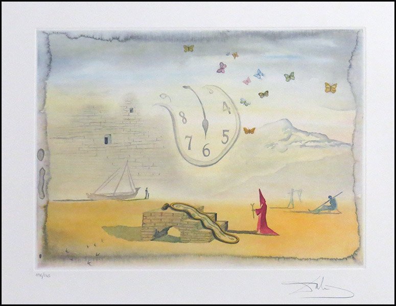 SALVADOR DALI (SPANISH, 1904-1989) MONTRES, MOLLES, ET: SALVADOR DALI (SPANISH, 1904-1989) MONTRES, MOLLES, ET LES PAPILLONS. Numbered 196/245 Frame: 42'' X 48'' Sight: 14" x 19.5"