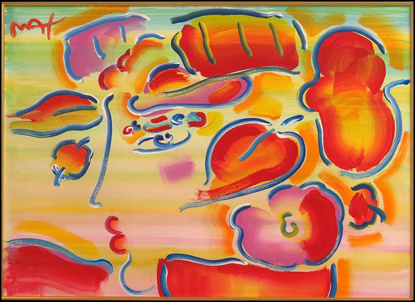 PETER MAX (GERMAN, B. 1937) PROFILE.: PETER MAX (GERMAN, B. 1937) PROFILE. Mixed media on canvas, dedication en verso Frame: 35'' X 42'' Sight: 23'' X 30''