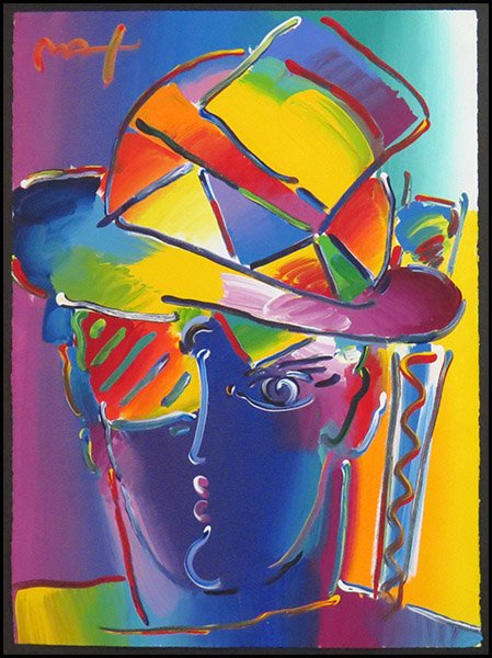 PETER MAX (GERMAN, B. 1937) ZERO GEO VER. I #6.: PETER MAX (GERMAN, B. 1937) ZERO GEO VER. I #6. Serigraph on paper with hand work, dedication verso. Signed upper left Frame: 50'' X 42'' Sight: 29.5'' X 22''