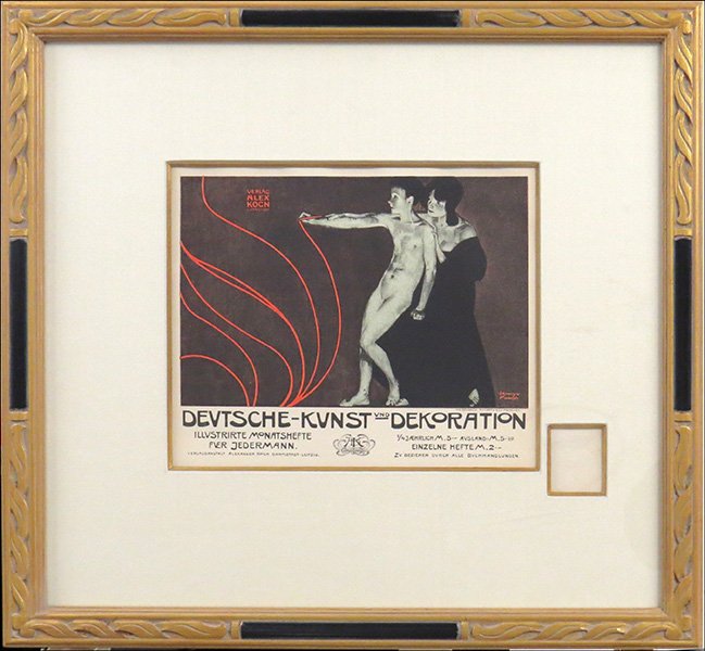 JOSEF RUDOLF WITZEL (1867-1924) DEUTSCHE KUNST UND DEKO: JOSEF RUDOLF WITZEL (1867-1924) DEUTSCHE KUNST UND DEKORATION, 1898. Color lithograph. Printed by Les maitres de l'affiche, bears workshop stamp. Frame: 21" x 20" Sight: 11" x 9"