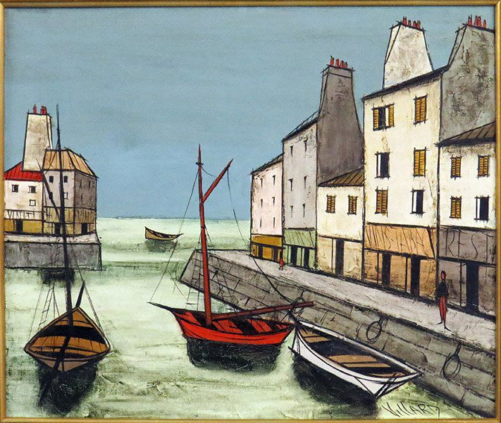 ANTOINE VILLARD (1867-1934) A HARBOR SCENE.: ANTOINE VILLARD (1867-1934) A HARBOR SCENE. Oil on canvas. Signed LR and signed en verso Canvas: 20" x 24" Frame: 25.5'' x 30''