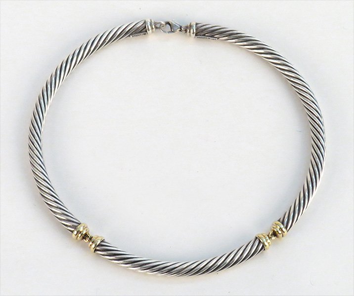 DAVID YURMAN 14 KARAT YELLOW GOLD AND STERLING SILVER C: DAVID YURMAN 14 KARAT YELLOW GOLD AND STERLING SILVER CABLE NECKLACE.