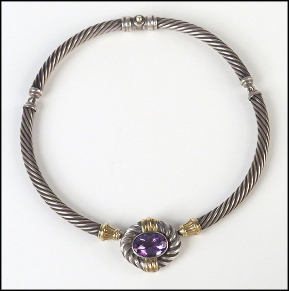 DAVID YURMAN AMETHYST, 14 KARAT YELLOW GOLD, AND STERLI: DAVID YURMAN AMETHYST, 14 KARAT YELLOW GOLD, AND STERLING SILVER NECKLACE.