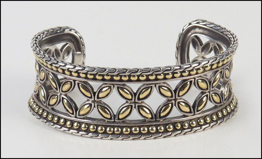 JOHN HARDY 18 KARAT YELLOW GOLD AND STERLING SILVER BRA: JOHN HARDY 18 KARAT YELLOW GOLD AND STERLING SILVER BRACELET. with box