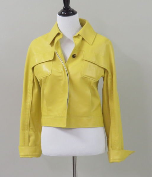BRIONI YELLOW LEATHER JACKET.: BRIONI YELLOW LEATHER JACKET. In the pelletteria style. Button front. With two breast pockets Size 44