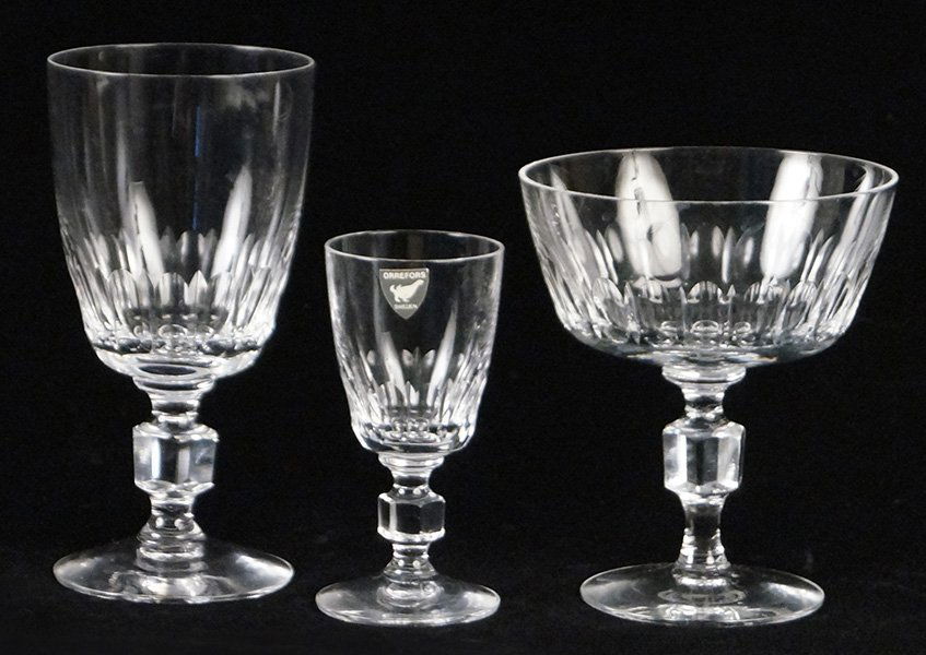 ORREFORS CRYSTAL STEMWARE SERVICE.: ORREFORS CRYSTAL STEMWARE SERVICE. Comprised of six water goblets, six cordial goblets, and six champagne / sherbet goblets