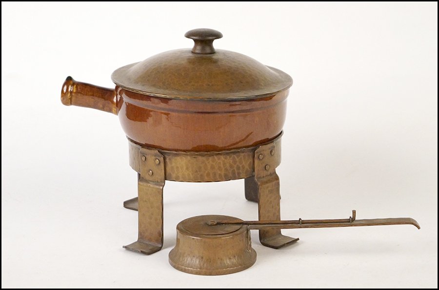 GUSTAV STICKLEY HAMMERED METAL CHAFING DISH.: GUSTAV STICKLEY HAMMERED METAL CHAFING DISH.