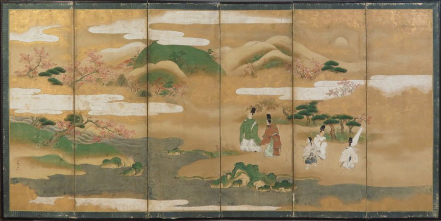 JAPANESE SIX-PANEL SCREEN.: JAPANESE SIX-PANEL SCREEN. Provenance: The Collection of G. Jules Marder, past president of the Oriental Art Club of Chicago