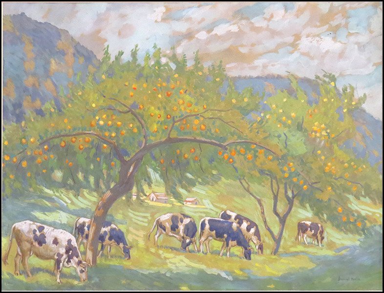 DANIEL KOTZ (AMERICAN, 1848-1933) LANDSCAPE WITH COWS.: DANIEL KOTZ (AMERICAN, 1848-1933) LANDSCAPE WITH COWS. Gouache and watercolor on paper. Signed LR Sight: 17'' x 22'' Frame: 24'' x 27.5''