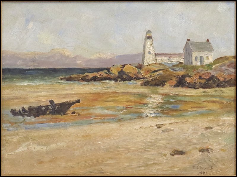 E.C. POWELL (LATE 19TH/EARLY 20TH CENTURY) THE LIGHTHOU: E.C. POWELL (LATE 19TH/EARLY 20TH CENTURY) THE LIGHTHOUSE. Oil on canvas. Signed and dated "E.C. Powell, 1901" LR Sight: 11.25" x 15.25"