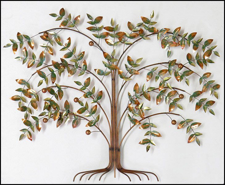 CURTIS JERE WALL SCULPTURE.: CURTIS JERE WALL SCULPTURE. Painted metal. Signed on a leaf 36" x 46"
